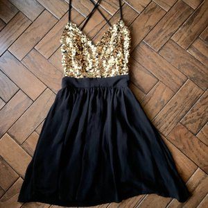 Gold sequin & black dress
